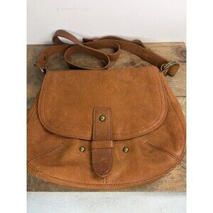 Lucky Brand Brown Goat Leather Saddle Bag Crossbody Purse Boho Classic